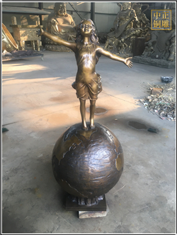 站在地球上的小女孩人物銅雕塑發貨啦